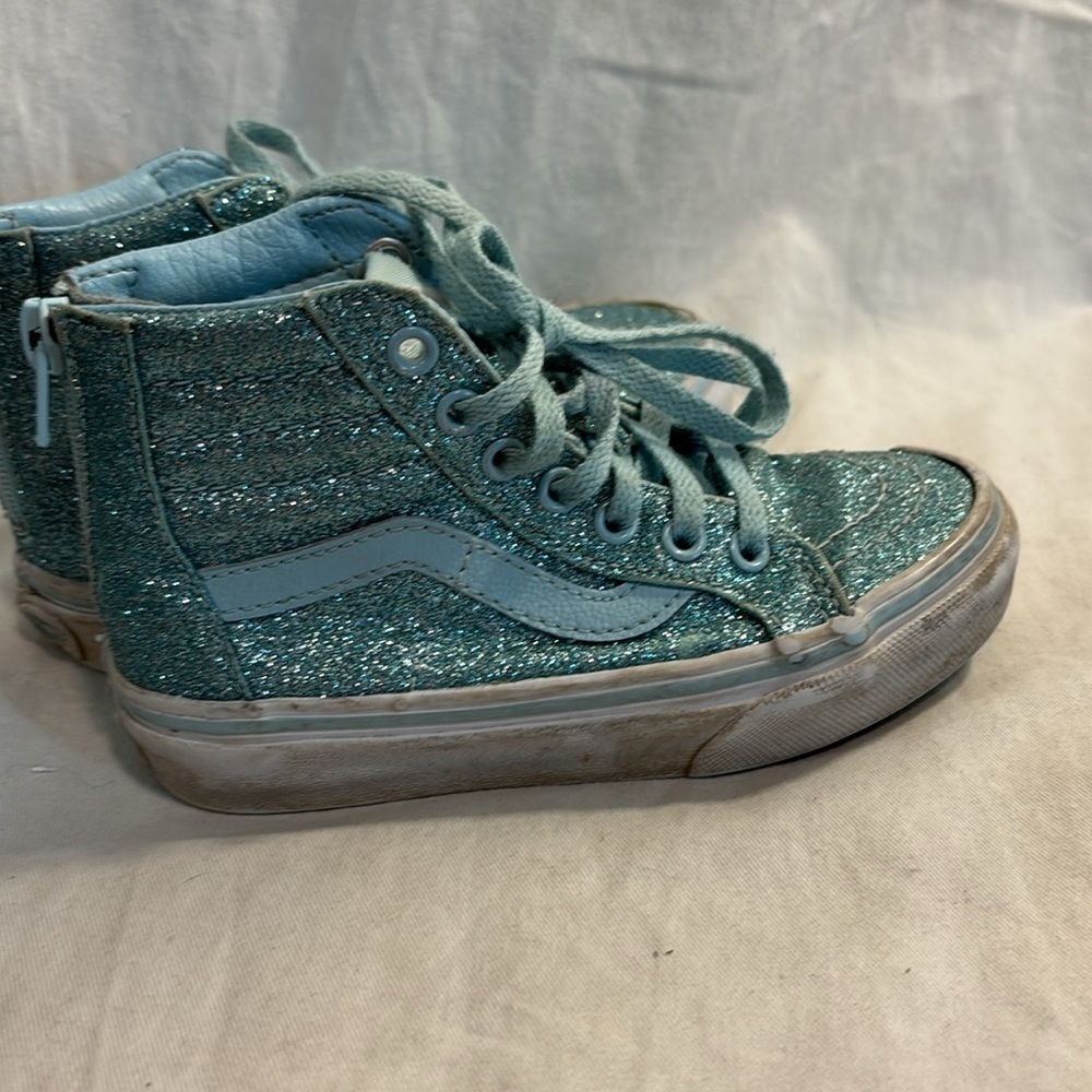 Vans Filmore Old Skool Hi Zip Hi Top Girls Shiny Blue Glitter Size 11
